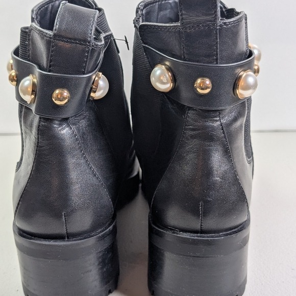 KARL LAGERFELD Paris Pola Black Leather Embellished Chelsea Ankle Boot Women's 8 - Picture 4 of 11
